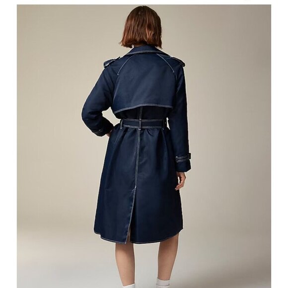 NWT J.Crew Womens Double-Breasted Navy Trench Coat 6 Recycled Polyester Button - Picture 2 of 12